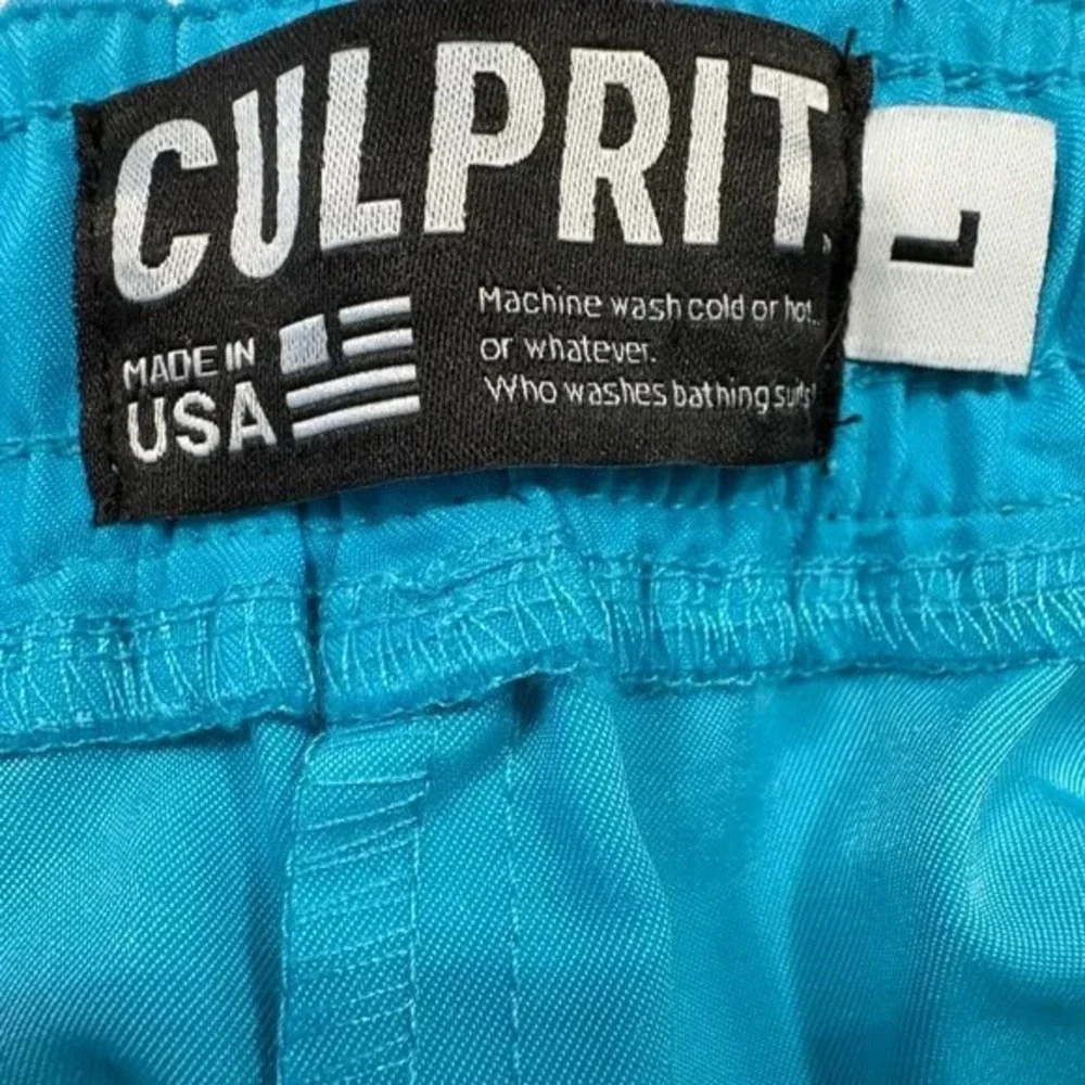 Culprit Women's Large Swim Shorts Coastal Blue Zip‎ Sides Drawstring Size Large